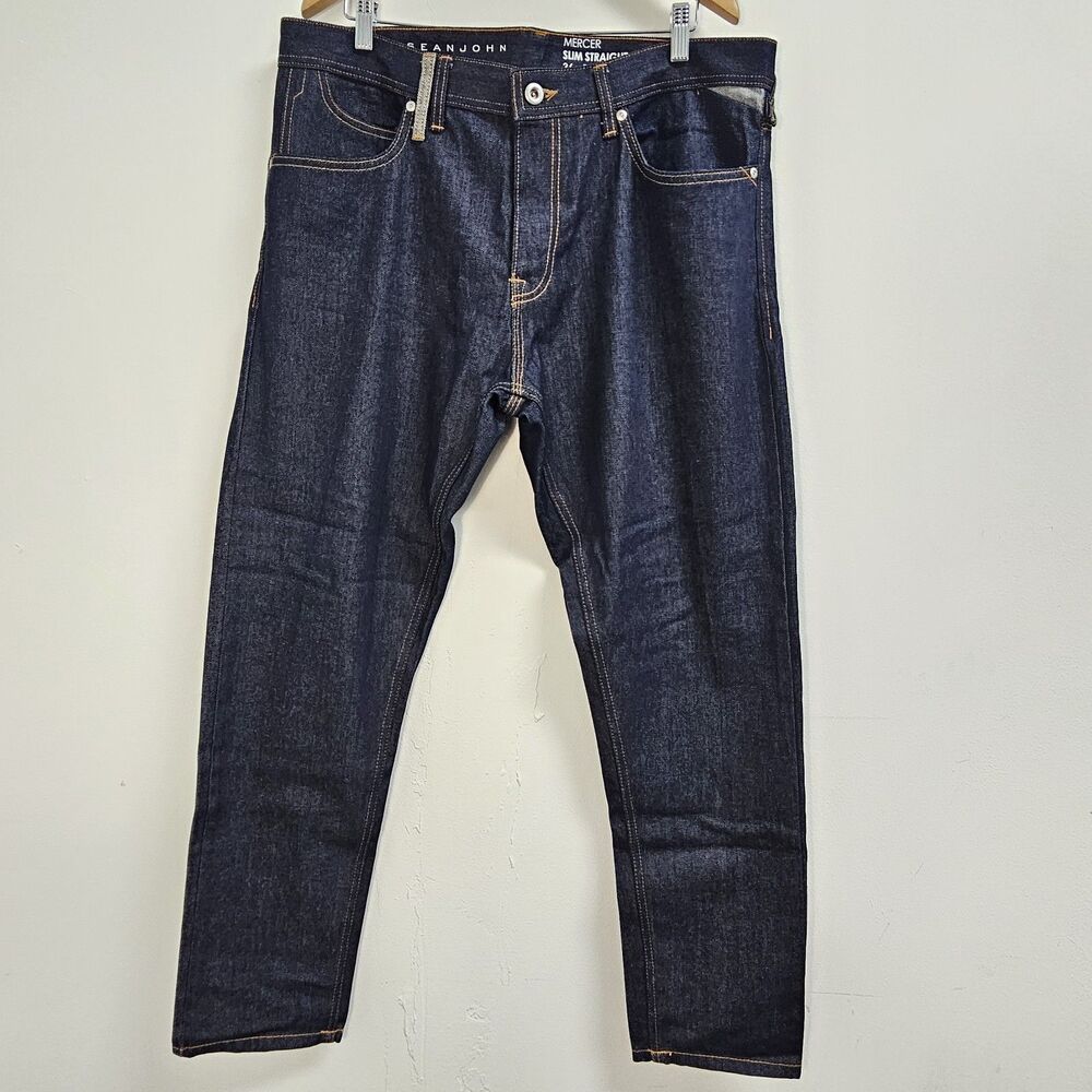 Sean John Mercer Slim Straight Men 36x32 Blue Denim Jeans